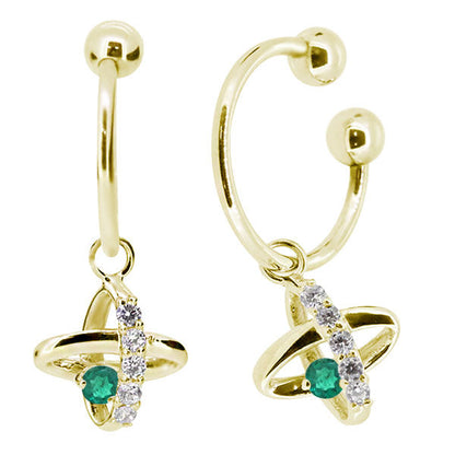 レディース イヤーカフ 揺れる チャーム 星 宇宙 Ear Cuff 選べる誕生石 10金 18金 プラチナ 天然石 フープイヤリング Hoop Earring 両耳