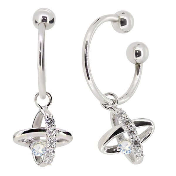 レディース イヤーカフ 揺れる チャーム 星 宇宙 Ear Cuff 選べる誕生石 10金 18金 プラチナ 天然石 フープイヤリング Hoop Earring 両耳