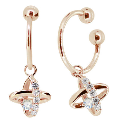 レディース イヤーカフ 揺れる チャーム 星 宇宙 Ear Cuff 選べる誕生石 10金 18金 プラチナ 天然石 フープイヤリング Hoop Earring 両耳
