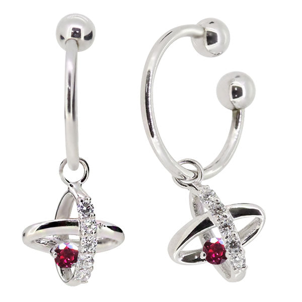 レディース イヤーカフ 揺れる チャーム 星 宇宙 Ear Cuff 選べる誕生石 10金 18金 プラチナ 天然石 フープイヤリング Hoop Earring 両耳