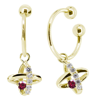 レディース イヤーカフ 揺れる チャーム 星 宇宙 Ear Cuff 選べる誕生石 10金 18金 プラチナ 天然石 フープイヤリング Hoop Earring 両耳