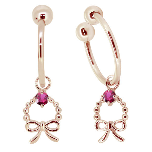 りぼん フープイヤリング 揺れる チャーム イヤーカフ レディース 選べる誕生石 両耳 Ear Cuff k10 k18 pt900 天然石 Ribbon Hoop Earring リボン 一粒