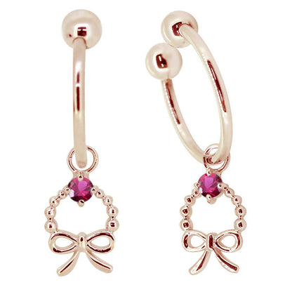 りぼん フープイヤリング 揺れる チャーム イヤーカフ レディース 選べる誕生石 両耳 Ear Cuff k10 k18 pt900 天然石 Ribbon Hoop Earring リボン 一粒