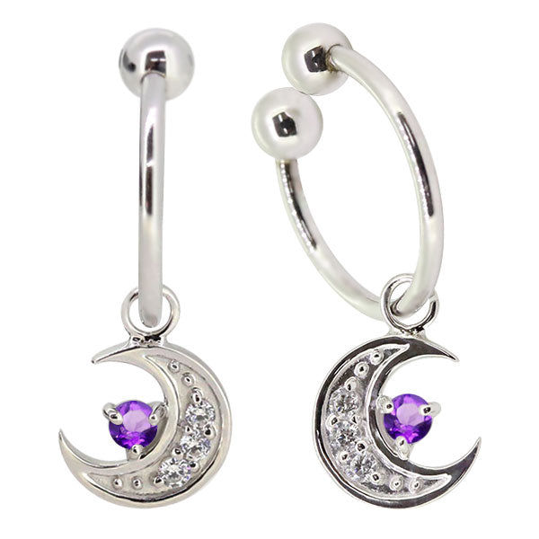 イヤーカフ レディース 揺れる 月 イヤリング 選べる誕生石 Ear Cuff 両耳用 K10 K18 PT900 天然石 Moom Hoop Earring 三日月 フープイヤリング
