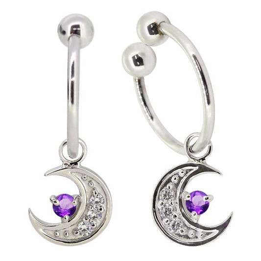 イヤーカフ レディース 揺れる 月 イヤリング 選べる誕生石 Ear Cuff 両耳用 K10 K18 PT900 天然石 Moom Hoop Earring 三日月 フープイヤリング