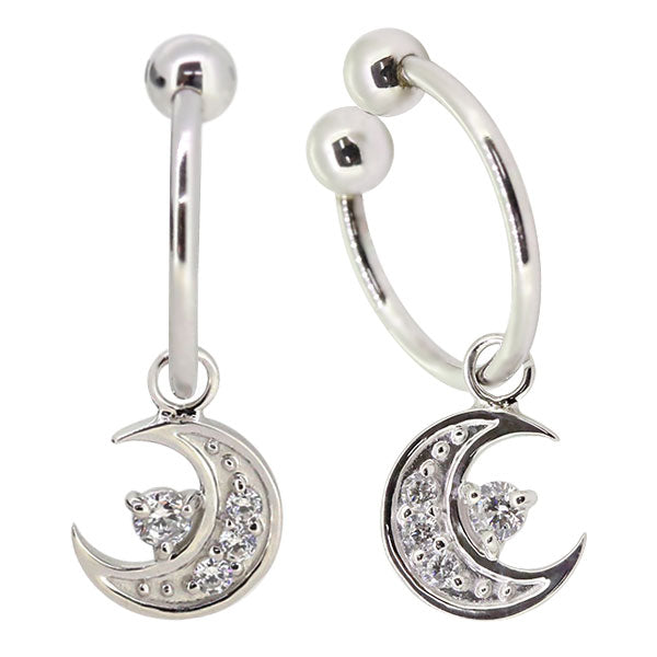 イヤーカフ レディース 揺れる 月 イヤリング 選べる誕生石 Ear Cuff 両耳用 K10 K18 PT900 天然石 Moom Hoop Earring 三日月 フープイヤリング
