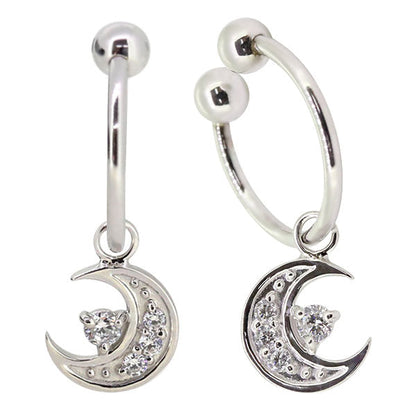 イヤーカフ レディース 揺れる 月 イヤリング 選べる誕生石 Ear Cuff 両耳用 K10 K18 PT900 天然石 Moom Hoop Earring 三日月 フープイヤリング