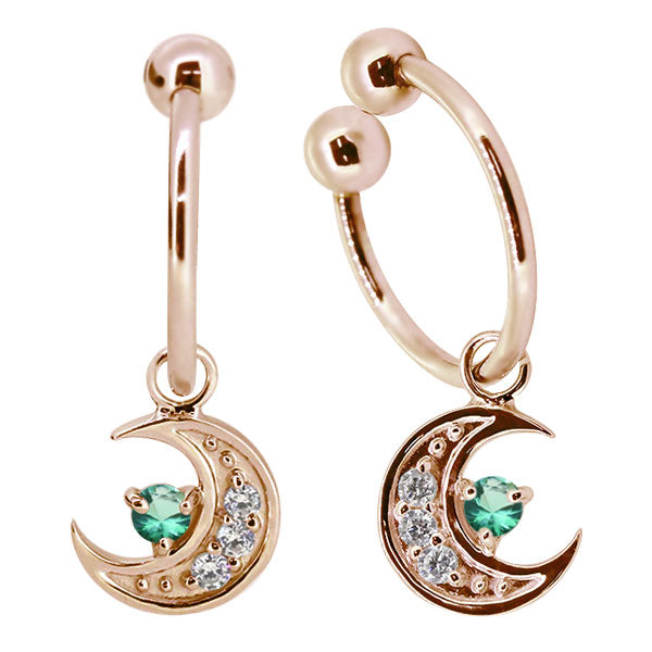 イヤーカフ レディース 揺れる 月 イヤリング 選べる誕生石 Ear Cuff 両耳用 K10 K18 PT900 天然石 Moom Hoop Earring 三日月 フープイヤリング