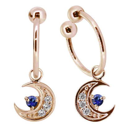 イヤーカフ レディース 揺れる 月 イヤリング 選べる誕生石 Ear Cuff 両耳用 K10 K18 PT900 天然石 Moom Hoop Earring 三日月 フープイヤリング