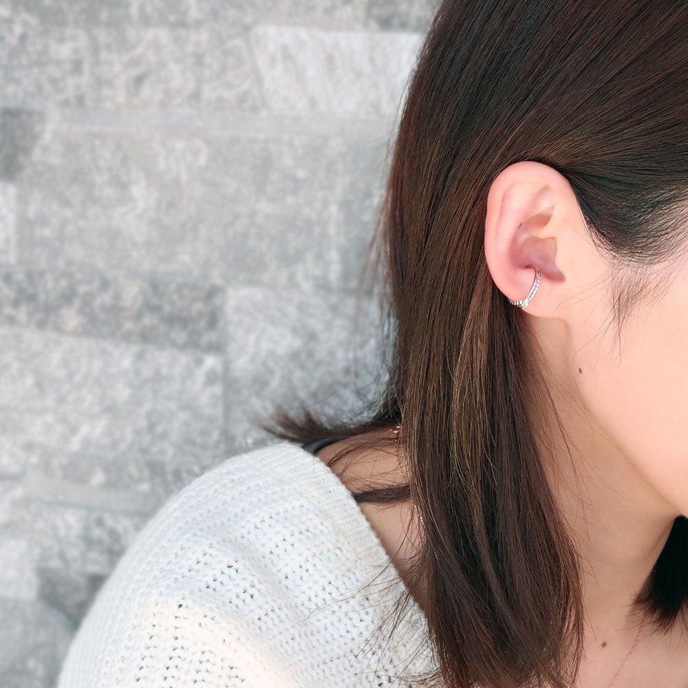 イヤカフ レディース クロスライン 細身 シンプル 重ね付け 女性 片耳用 イヤーカフ K10 K18 PT900 選べる誕生石 天然石