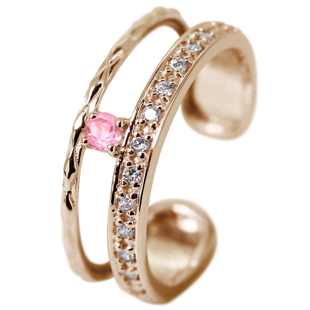 イヤーカフ レディース 2連 大ぶり ラインストーン ティアラ Ear Cuff tiara 選べる誕生石 天然石 10金 18金 プラチナ シルバー 片耳用 ノンホールピアス