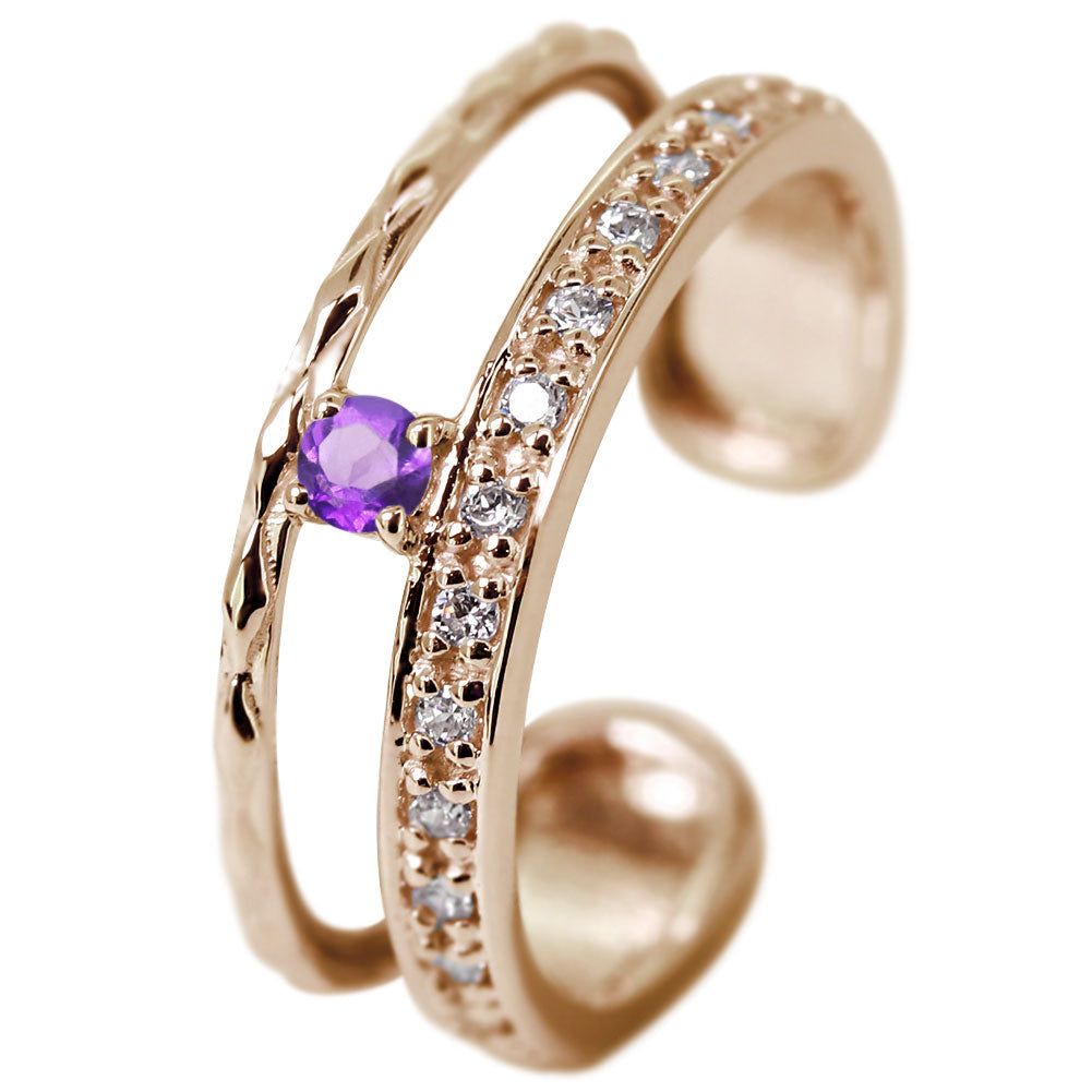 イヤーカフ レディース 2連 大ぶり ラインストーン ティアラ Ear Cuff tiara 選べる誕生石 天然石 10金 18金 プラチナ シルバー 片耳用 ノンホールピアス