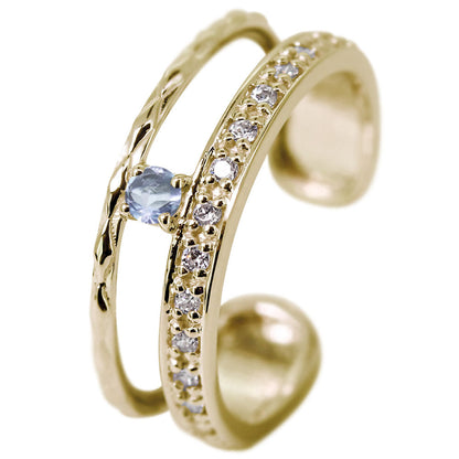 イヤーカフ レディース 2連 大ぶり ラインストーン ティアラ Ear Cuff tiara 選べる誕生石 天然石 10金 18金 プラチナ シルバー 片耳用 ノンホールピアス