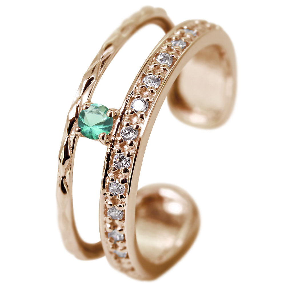 イヤーカフ レディース 2連 大ぶり ラインストーン ティアラ Ear Cuff tiara 選べる誕生石 天然石 10金 18金 プラチナ シルバー 片耳用 ノンホールピアス