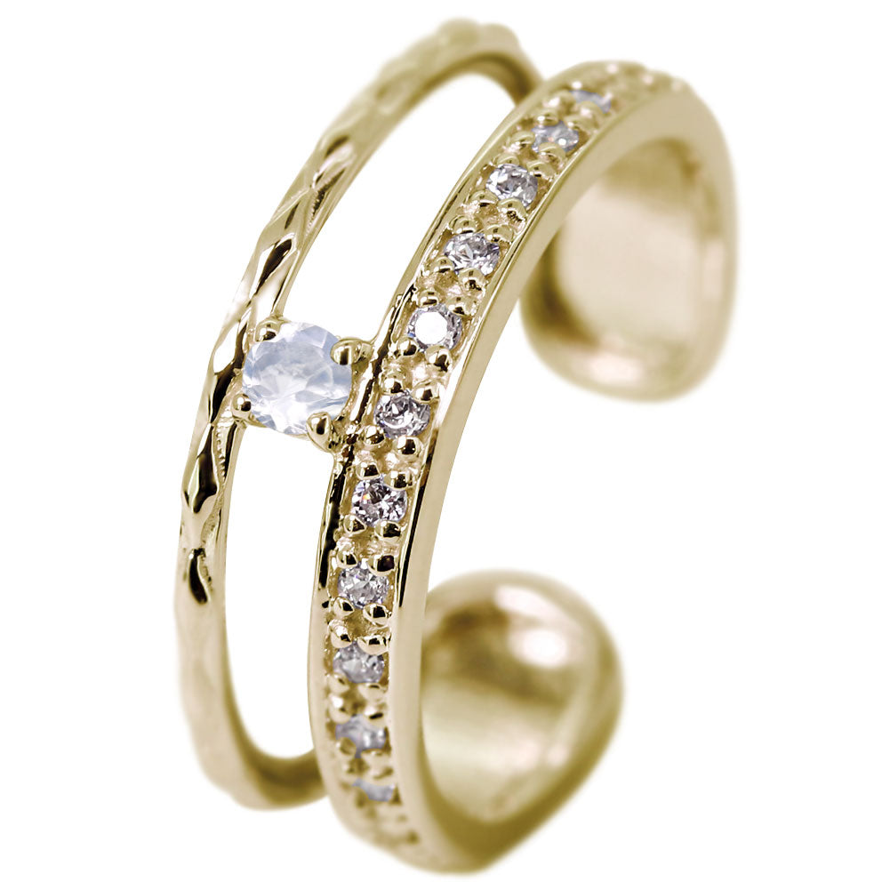 イヤーカフ レディース 2連 大ぶり ラインストーン ティアラ Ear Cuff tiara 選べる誕生石 天然石 10金 18金 プラチナ シルバー 片耳用 ノンホールピアス