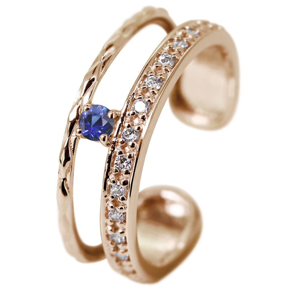 イヤーカフ レディース 2連 大ぶり ラインストーン ティアラ Ear Cuff tiara 選べる誕生石 天然石 10金 18金 プラチナ シルバー 片耳用 ノンホールピアス