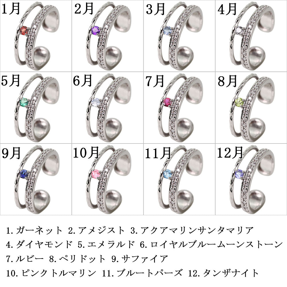 イヤーカフ レディース 2連 大ぶり ラインストーン ティアラ Ear Cuff tiara 選べる誕生石 天然石 10金 18金 プラチナ シルバー 片耳用 ノンホールピアス
