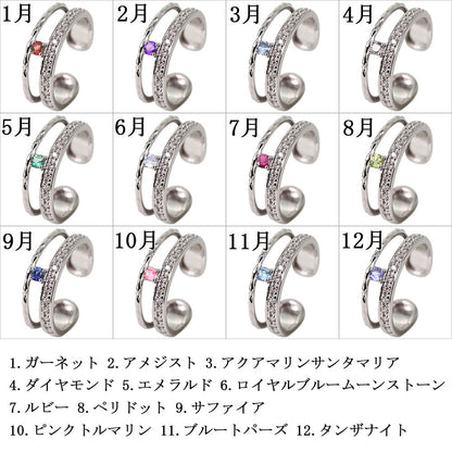 イヤーカフ レディース 2連 大ぶり ラインストーン ティアラ Ear Cuff tiara 選べる誕生石 天然石 10金 18金 プラチナ シルバー 片耳用 ノンホールピアス