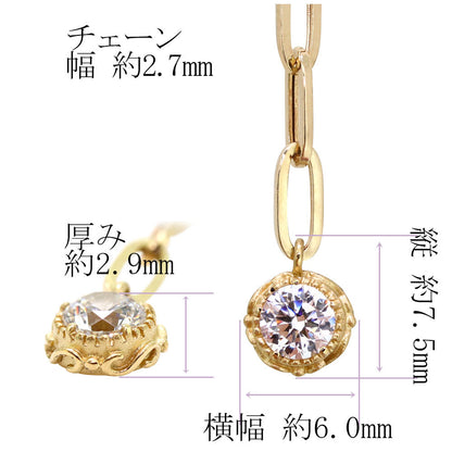 k18 チェーン ネックレス ラリエット Y字 レディース 18金 中空 ペーパークリップ 幅2.7mm 選べる誕生石 一粒 ペンダント チャーム K18YG ロングチェーン