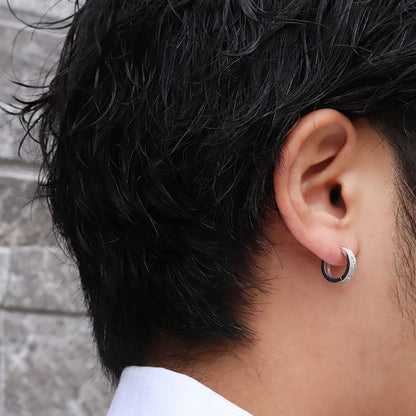 フープピアス メンズ ピアス 選べる誕生石 中折れ フープ 洋彫り 片耳 キャッチレス 彫り 天然石 k10 k18 pt900 sv925