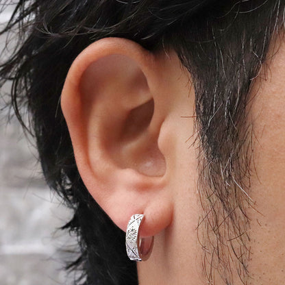 ピアス メンズ フープ 中折れ式 誕生石 選べる 天然石 フープピアス 洋彫り 片耳 キャッチレス 彫り k10 k18 pt900 sv925