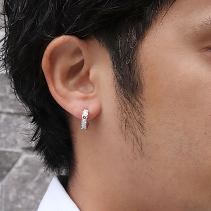 誕生石選べる フープピアス メンズ 中折れ 誕生石 天然石 フープ 洋彫り 片耳 ピアス キャッチレス 一粒 彫り10金 18金 プラチナ シルバー