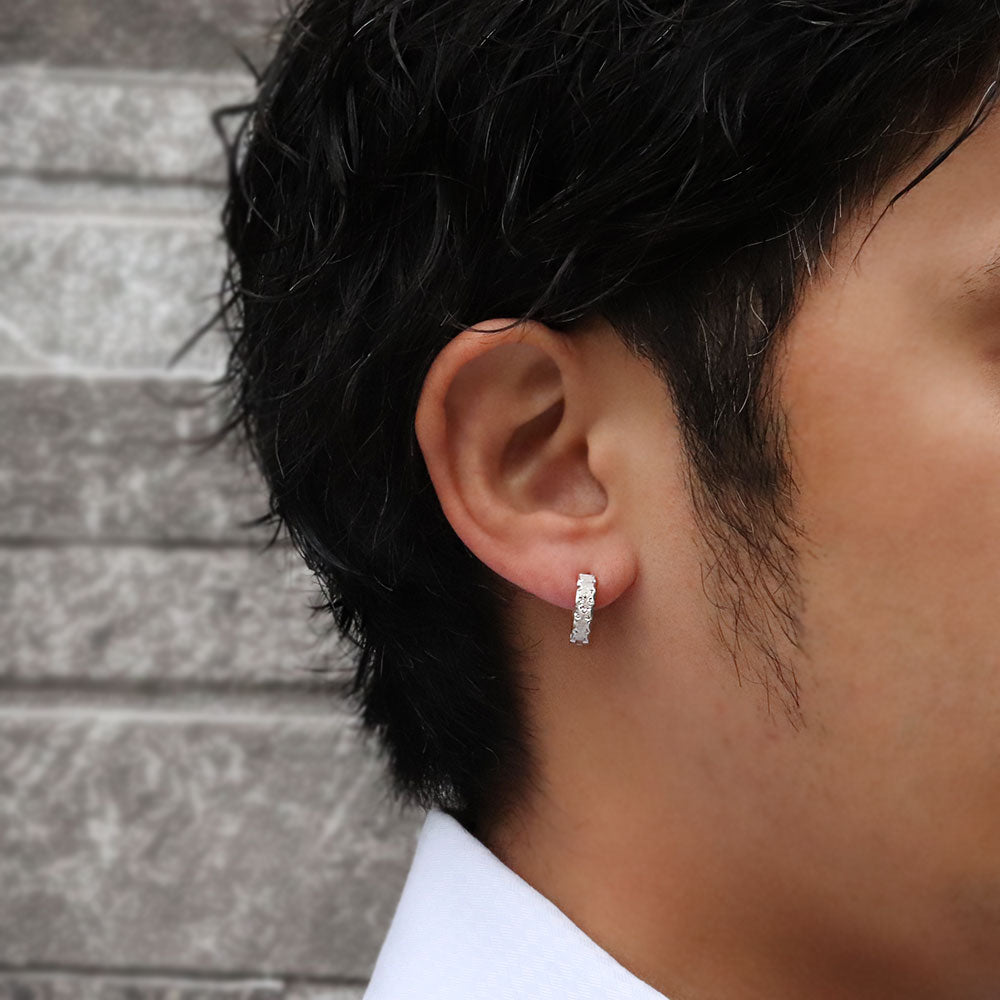 誕生石選べる フープピアス メンズ 中折れ 誕生石 天然石 フープ 洋彫り 片耳 ピアス キャッチレス 一粒 彫り10金 18金 プラチナ シルバー