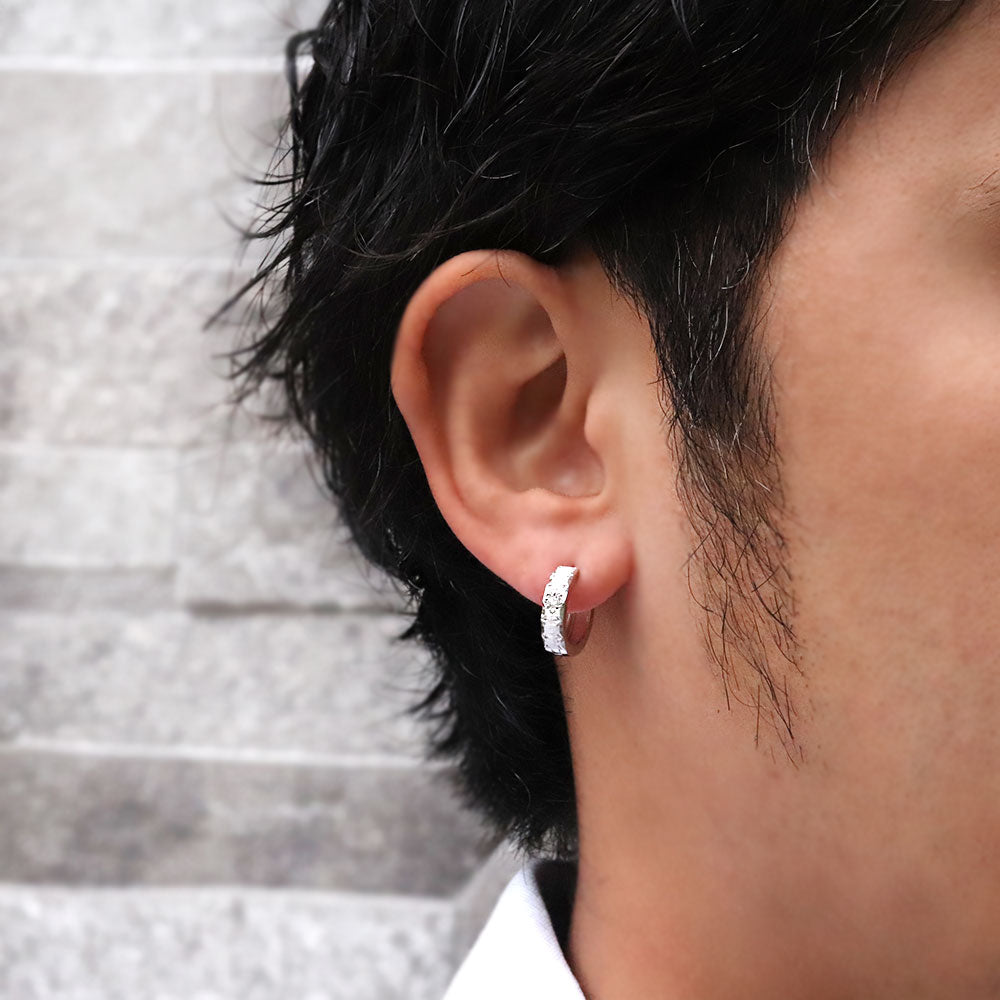 誕生石選べる フープピアス メンズ 中折れ 誕生石 天然石 フープ 洋彫り 片耳 ピアス キャッチレス 一粒 彫り10金 18金 プラチナ シルバー