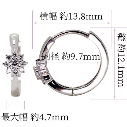 レディース フープピアス フラワー 花 ダイヤモンド K10 K18 PT900 SV925 両耳 中折れ式 選べる誕生石 天然石
