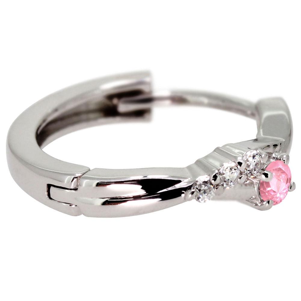 中折れ式 フープピアス レディース クロスライン 選べる誕生石 天然石 交差 X 両耳 Ladies Hoop Pierce Croee 10金 18金 プラチナ シルバー