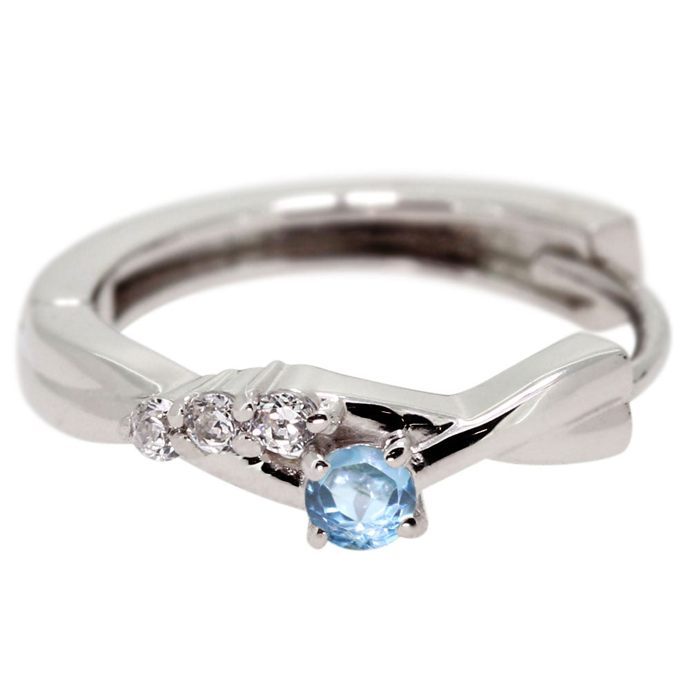 中折れ式 フープピアス レディース クロスライン 選べる誕生石 天然石 交差 X 両耳 Ladies Hoop Pierce Croee 10金 18金 プラチナ シルバー