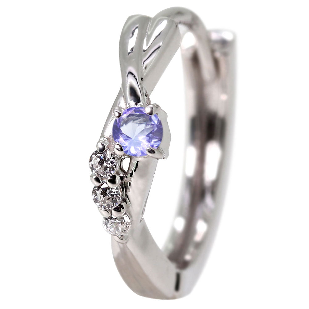 中折れ式 フープピアス レディース クロスライン 選べる誕生石 天然石 交差 X 両耳 Ladies Hoop Pierce Croee 10金 18金 プラチナ シルバー