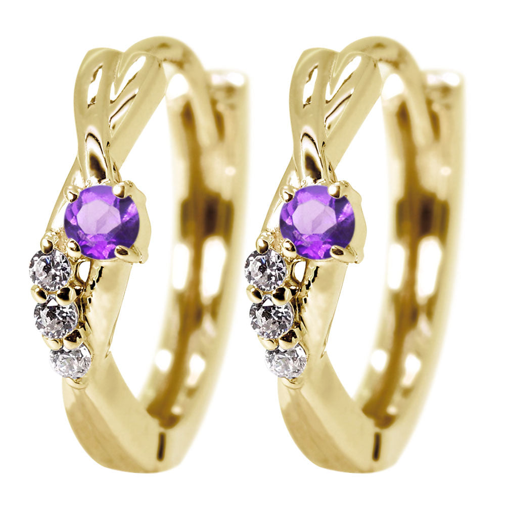 中折れ式 フープピアス レディース クロスライン 選べる誕生石 天然石 交差 X 両耳 Ladies Hoop Pierce Croee 10金 18金 プラチナ シルバー