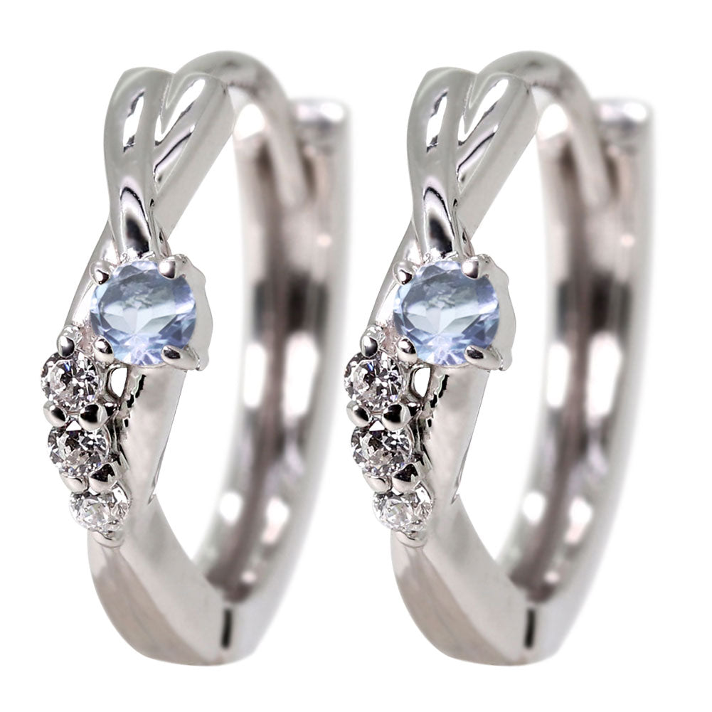 中折れ式 フープピアス レディース クロスライン 選べる誕生石 天然石 交差 X 両耳 Ladies Hoop Pierce Croee 10金 18金 プラチナ シルバー