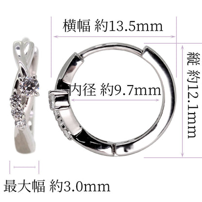 中折れ式 フープピアス レディース クロスライン 選べる誕生石 天然石 交差 X 両耳 Ladies Hoop Pierce Croee 10金 18金 プラチナ シルバー