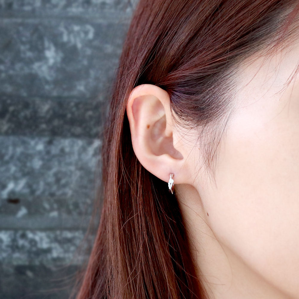 中折れ式 フープピアス レディース クロスライン 選べる誕生石 天然石 交差 X 両耳 Ladies Hoop Pierce Croee 10金 18金 プラチナ シルバー