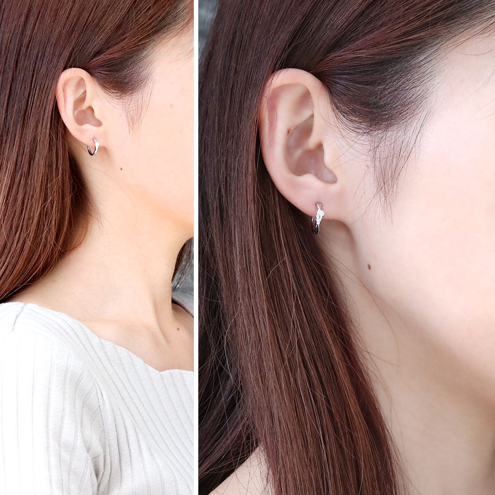 中折れ式 フープピアス レディース クロスライン 選べる誕生石 天然石 交差 X 両耳 Ladies Hoop Pierce Croee 10金 18金 プラチナ シルバー