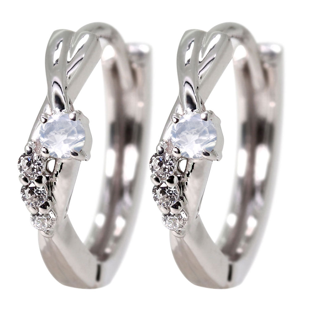 中折れ式 フープピアス レディース クロスライン 選べる誕生石 天然石 交差 X 両耳 Ladies Hoop Pierce Croee 10金 18金 プラチナ シルバー