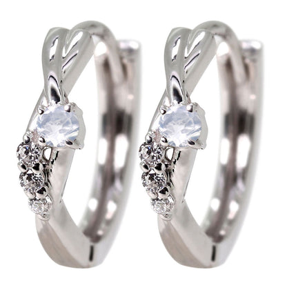 中折れ式 フープピアス レディース クロスライン 選べる誕生石 天然石 交差 X 両耳 Ladies Hoop Pierce Croee 10金 18金 プラチナ シルバー