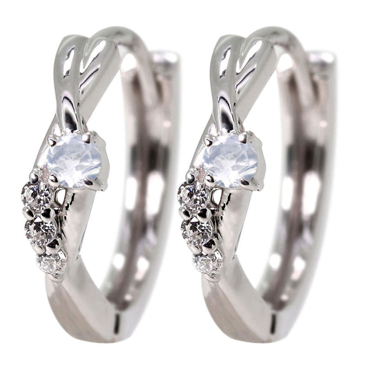 中折れ式 フープピアス レディース クロスライン 選べる誕生石 天然石 交差 X 両耳 Ladies Hoop Pierce Croee 10金 18金 プラチナ シルバー