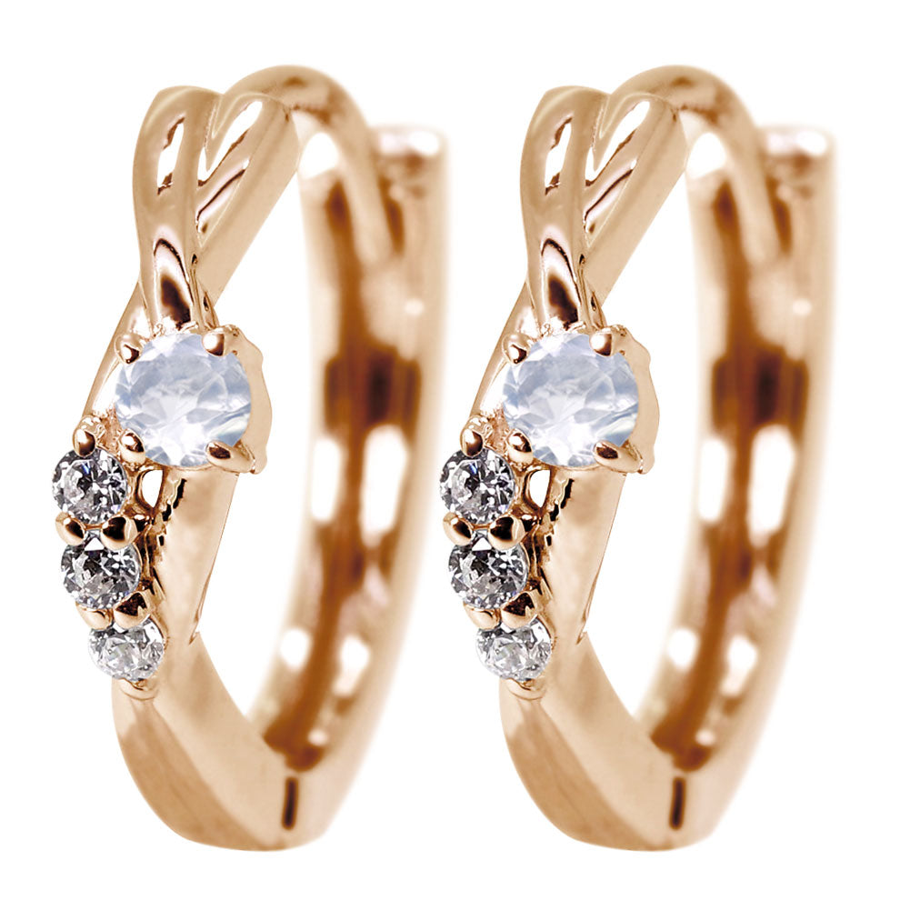 中折れ式 フープピアス レディース クロスライン 選べる誕生石 天然石 交差 X 両耳 Ladies Hoop Pierce Croee 10金 18金 プラチナ シルバー