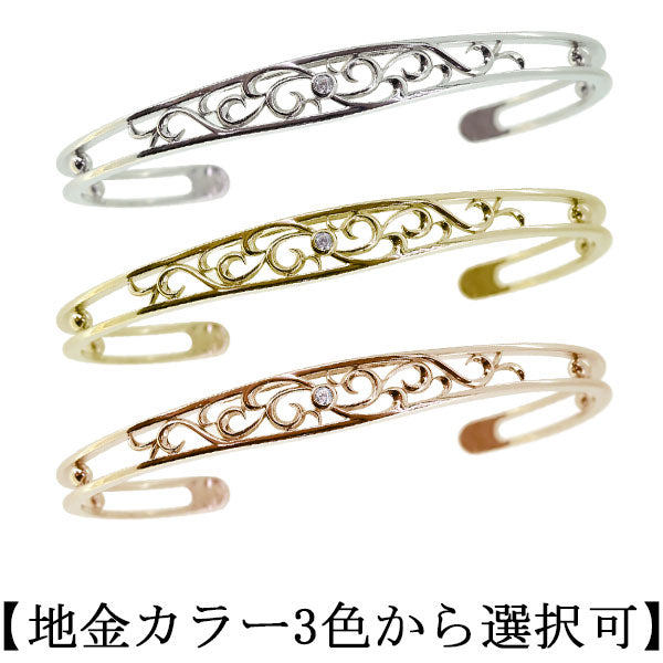 バングル メンズ トライバル 透かし 選べる誕生石 一粒 アラベスク 天然石 ブレスレット 地金 k10 k18 pt900 sv925 メンズブレスレット