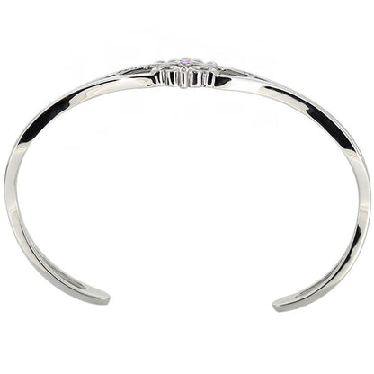 クロス バングル メンズ 透かし 十字架 選べる誕生石 一粒 天然石 Mens Bangle Cross Birthstone 細め メンズブレス 10金 18金 プラチナ シルバー