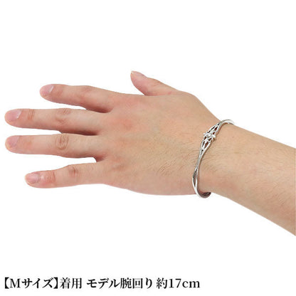 クロス バングル メンズ 透かし 十字架 選べる誕生石 一粒 天然石 Mens Bangle Cross Birthstone 細め メンズブレス 10金 18金 プラチナ シルバー