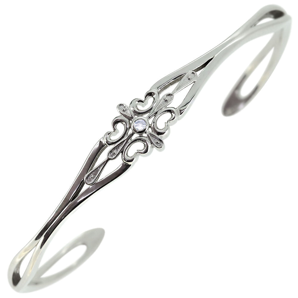 クロス バングル メンズ 透かし 十字架 選べる誕生石 一粒 天然石 Mens Bangle Cross Birthstone 細め メンズブレス 10金 18金 プラチナ シルバー