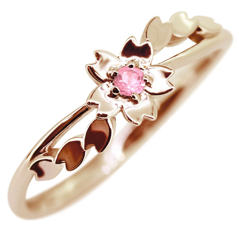 指輪 桜 リング K10 K18 Pt900 SV925 誕生石 選べる レディース サクラ 花 フラワー 母の日 さくら プレゼント 天然石