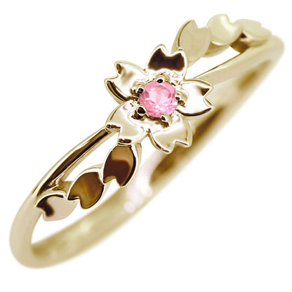 指輪 桜 リング K10 K18 Pt900 SV925 誕生石 選べる レディース サクラ 花 フラワー 母の日 さくら プレゼント 天然石