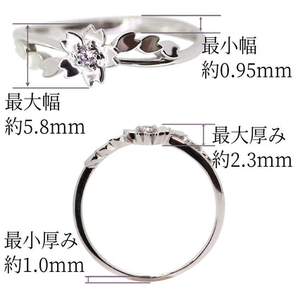 指輪 桜 リング K10 K18 Pt900 SV925 誕生石 選べる レディース サクラ 花 フラワー 母の日 さくら プレゼント 天然石