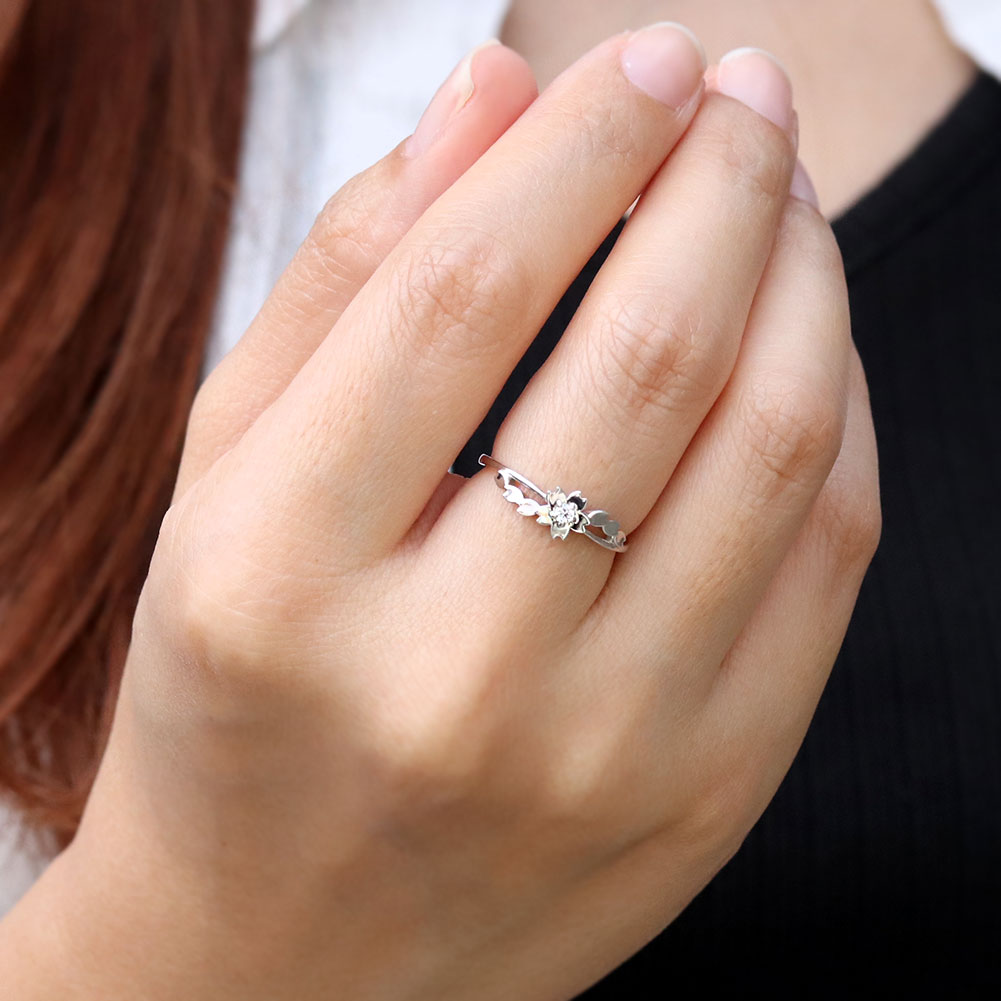 指輪 桜 リング K10 K18 Pt900 SV925 誕生石 選べる レディース サクラ 花 フラワー 母の日 さくら プレゼント 天然石